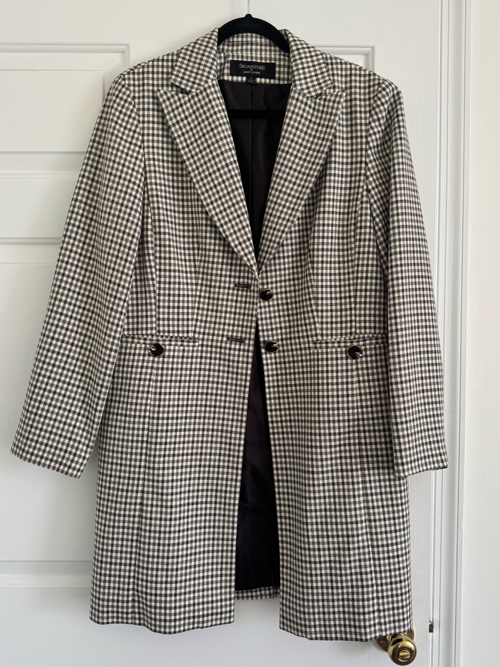 Signature by Larry Levine Black & White Checked Longline Blazer